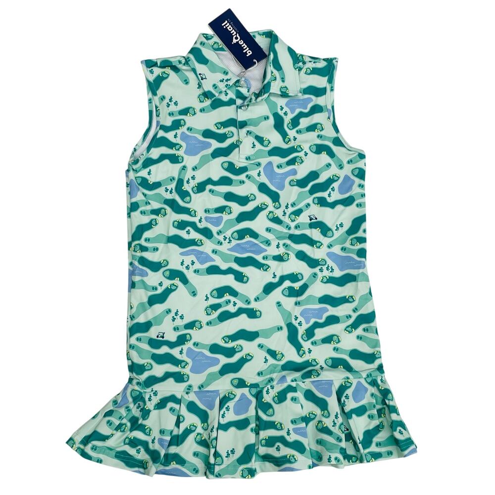 Blue-Green Patterned Sleeveless Girls Dress - Sunflower